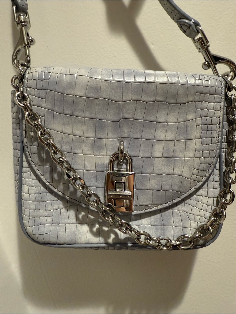Rebecca Minkoff Light Gray Croc-Embossed Leather Card Holder
